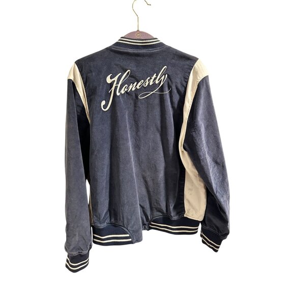 ✌️ 2/$40 ✌️American Eagle XL Denim Varsity Jacket With Honestly Script - Picture 5 of 7